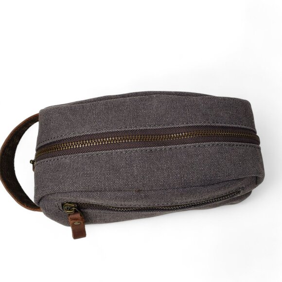 Newhey Attache Bag Canvas Zip Around Leather Strap Travel Toiletry Holder - Picture 3 of 10